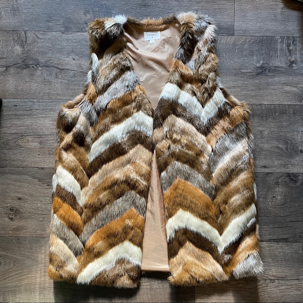 Everly Faux Fur Multicolor Chevron Vest